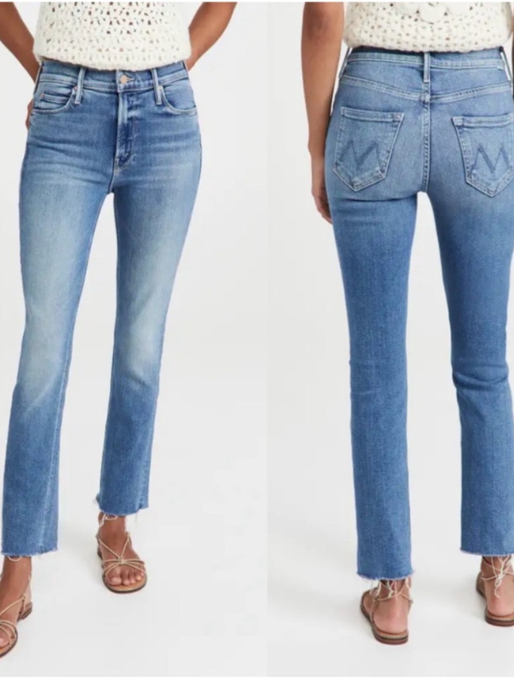 MOTHER Denim 31 The Mid Rise Dazzler Ankle Fray Riding the Cliffside Blue Jeans